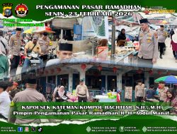 Kapolsek Kateman Turun Langsung, Pengamanan Pasar Ramadhan Sungai Guntung Diperketat