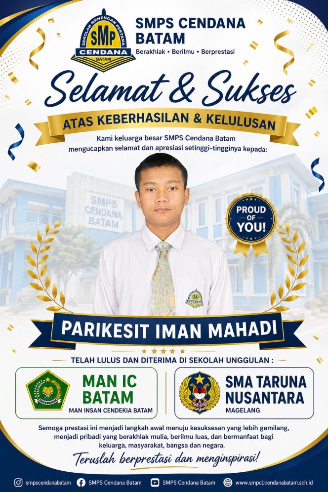 
					Parikesit Iman Mahadi Siswa SMPS Cendana Batam Tahun 2026