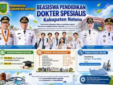 Penguman program Beasiswa Pendidikan Dokter Spesialis Tahun 2026 untuk memenuhi kebutuhan tenaga dokter spesialis di RSUD Natuna. Foto: Istimewa