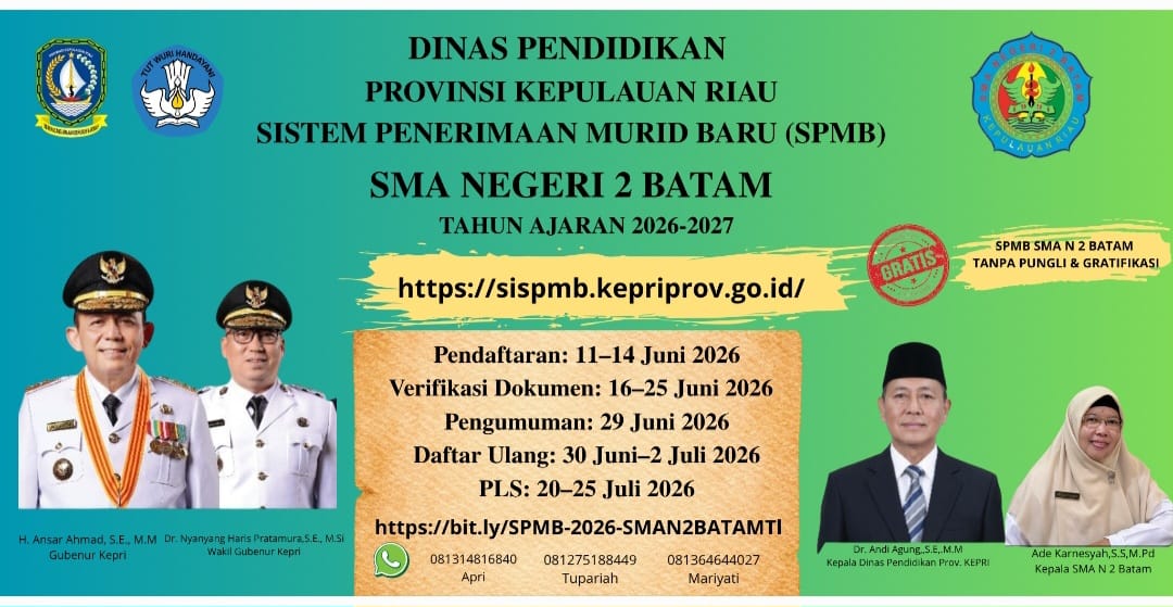 SMA Negeri 2 Batam Buka Pendaftaran PPDB 2026/2027, Ini Jadwal dan Jalurnya